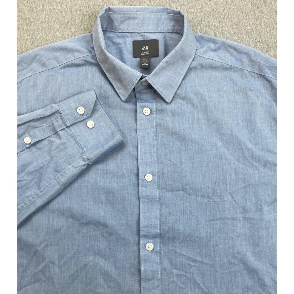 H&M Shirt Mens Large Slim Fit Button Up Long Sleeve Pinpoint Collar